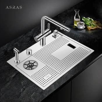 ASRAS Омекотители за чаши кухненска мивка 304 от неръждаема стомана с дебелина 4 мм, с ръчно изработени от матирана измиване с високо налягане 