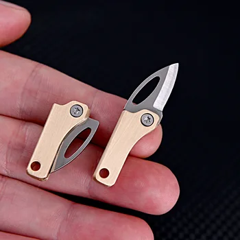 Мини месинг сгъваем остър нож за самозащита преносим ключодържател висящ открит нож, за да разопаковате Мулти джобен нож, режещ инструмент