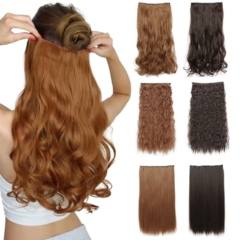 Azqueen Синтетичен 22-инчов перука с 5 скоби за удължаване на косата с водна вълна, натурален, черен, кафяв цвят за жени