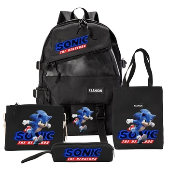 Комплект от 4 теми, ученически чанти Mochila Sonic Movie за деца-тийнейджъри, раница, чанта платно раница за пътуване, чанти за студентски тетрадки, училищни чанта