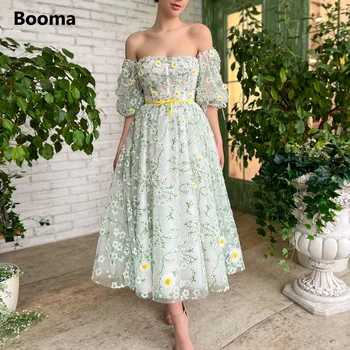 Рокли за бала с бродерия Booma, дантелени midi-рокля с открити рамене и половинными ръкави, рокли за сватбени партита трапецовидна форма, вечерни рокли чай дължина