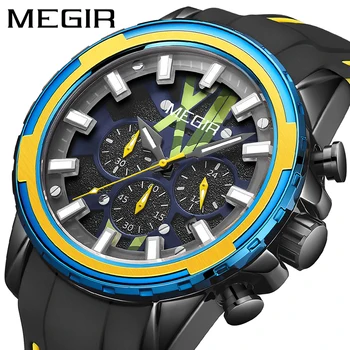 MEGIR 2023 Нов продукт, мъжки часовник за спортове на открито, марка Tide, мултифункционален хронограф, водоустойчив от силикон, кварцов часовник 2133
