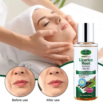 Органично масло за лице с екстракт от корен, 3,38 течни унции, етерично масло за овлажняване на тъмни петна, органични масла за грижа за бялата кожа на лицето