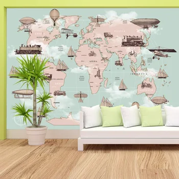 Синя карта на света, cartoony балон, детски тапети за хола, стени легла в роли, стикер, декорация на дома, мебели