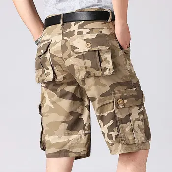 Мъжки летни свободни камуфляжные шорти-карго с множество джобове, мъжки директни ежедневни панталони с дължина до коляното, големи размери