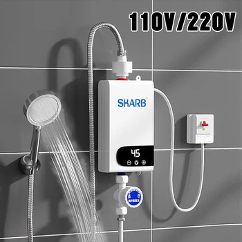 Мини-бойлер незабавни действия 110 В На 220 В Кухня Баня Стенен електрически бойлер с LCD дисплей на температурата с комплект за душ