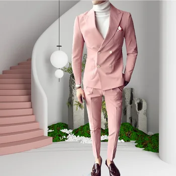 2022 Последните модели палта и панталони, двубортные мъжки розови костюми, булчински рокли, приталенные, годеник на най-добрите мъже, мъжки смокинг, костюм Homme