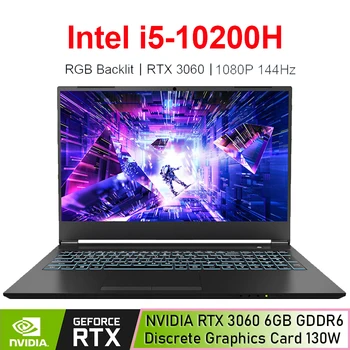 15,6 Инчов лаптоп за Игри NVIDIA RTX 3060 6G 10-то поколение Intel Core i5 10200H IPS 144 Hz Windows 10 Лаптоп за Геймъри PC Компютър WiFi 6