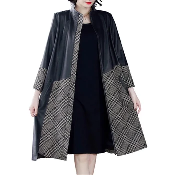 Дамски палта от изкуствена кожа, нови пролетно-есенните модни дамски дълги якета в стил мозайка 