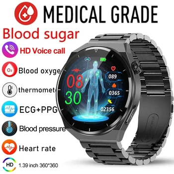 Здравословни нива на кръвната захар смарт часовници Мъжки Bluetooth предизвикателство 360 * 360 HD екран, Спортни наблюдение на сърдечната честота, телесната Температура умни часовници за Android