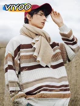 Мъжки вязаный пуловер y2k, пуловери в стил мозайка, есенно-зимни дрехи в корейски стил, с качествени свитшоты за мъже, трикотажная дрехи за жени