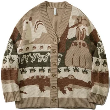 Ретро жилетка, пуловер оверсайз, новият японски женски вязаный пуловер с шарени харадзюку, градинска облекло в стил хип-хоп, свободни плетени блузи
