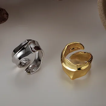Youth of Vigor Масивна отворен пръстен от сребро 925 проба, с широк златен тон и огледално покритие на Пръстена за ръчно изработени R1066