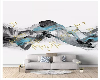 beibehang Творчески стерео тапети летят птица нови китайски абстрактни сини художествени пейзажные фонови картинки за домашен декор
