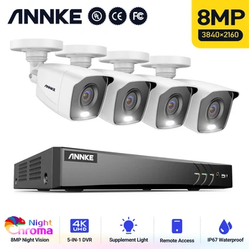 Пълноцветен система за видеонаблюдение ANNKE 4K Ultra FHD 8-канален 8-мегапикселов видеорекордер H. 265 DVR с 8-мегапикселова външни всепогодными камери за видеонаблюдение