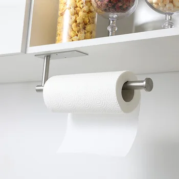 Кухненски стойка за ролка хартия под шкаф, поставка за пластмасови опаковки, държач за кърпи за баня, монтиране на стена, органайзер за тоалетна хартия, полици за съхранение