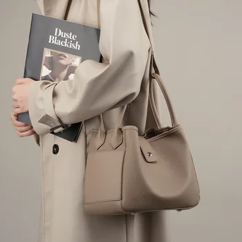 2023 Нова дизайнерска чанта на рамото от естествена телешка кожа, дамски чанти-тоут, верблюжья сива чанта