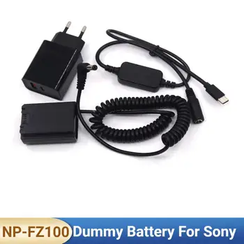 Захранващ кабел USB C-DC + Бързо Зарядно устройство + NP FZ100 Фиктивен Батерия за фотоапарат Sony Alpha A9 A7RM3 A7RIII A7M3 ILCE-9 A6600 A7M4 (A7IV)