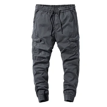 Мъжки обикновена памучни панталони-карго, улични военни тактически работни панталони с много джобове, модни облекла за бягане, мъжки пълна дължина