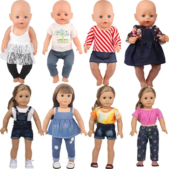 Облекло за кукли, Деним Костюм, Риза + Панталон/Пола, Комплект Дрехи За 18-Инчовата американската и 43-сантиметровой Има Кукли За момичета, Подарък Играчка