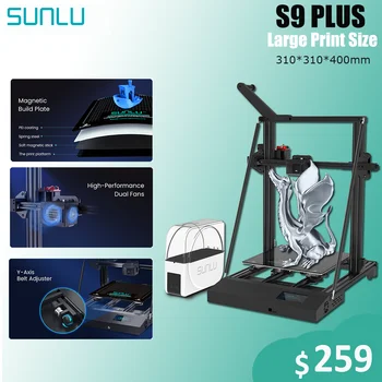 3D принтер SUNLU S9 PLUS, тиха дънната платка, кутия за сушене, лесен монтаж, възобновяване на печат, сензорен екран, автоматично изравняване, бързо загряване
