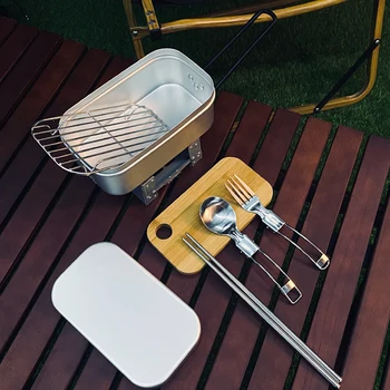 Японски обяд-бокс с двойна дръжка за възрастни, квадратен от алуминиева сплав, за пикник, за приготвяне на храна, алуминиев за обяд, кутия за пътуване