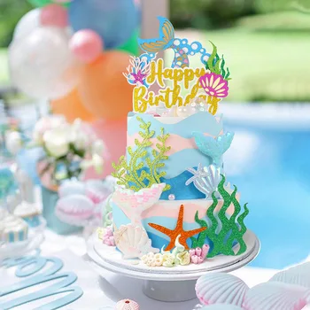 Украса за партита в стила на Русалки, морски водорасли, опашки на русалки, topper за торта под вода, декорация за торта за рожден ден, детски душ, празнични аксесоари за момичета