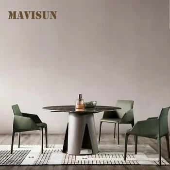 Гореща разпродажба, лека луксозна комбинация на кръгла мраморно маса за хранене и столове, модерна кухня, домашен прост висококачествен италиански