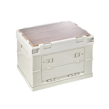 Кутия за съхранение за пикник на открито, сгъваема кола кутия за съхранение, мултифункционална пластмасова кутия с капак на дървена