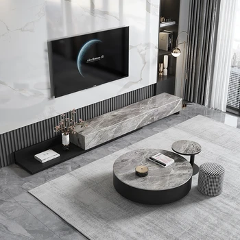 Модерен висококачествен сив кръг чай маса, сгъваем шкаф за телевизор, шкаф за съхранение в хола, мебели