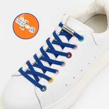1 Чифт еластични връзки с кръгла метална ключалка, обувки на равна подметка, без завязок, мъжки и женски маратонки, дантелени дъвка за мързелив обувки