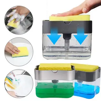 Опаковка течен препарат 2 в 1, кутия за течен сапун преса-тип органайзер за помпа с гъба, кухненски инструмент, аксесоари за баня