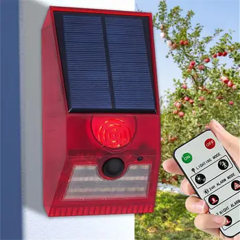 Многофункционална слънчева сигнална лампа с дистанционно управление, аларма аларма, датчик за движение PIR детектор, монтиран на стената лампа за дома, двора, улицата
