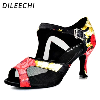 DILEECHI/ Сатенени дамски обувки за латино танци в китайски стил, професионални обувки за фитнес, обувки за балните танци, вечерни сватбени