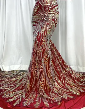 Африканска лейси плат с пайети, луксозна френска нигерийская лейси плат с мрежа от мъниста, висококачествени материали за шиене на сватбена рокля