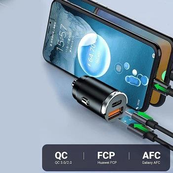 Автомобилно зарядно устройство USB мощност 100 W, суперзарядка USB-A, USB-C, адаптер за запалката, скрито зарядно устройство за телефон за iPhone Huawei