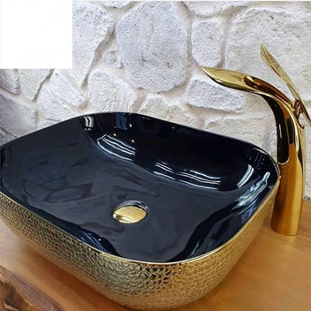 Керамичен плот с изображение на крокодил, от черно злато, модерни мивки за баня, керамични ръчно мивка