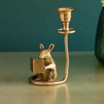 Малка мишка, месинг свещник, украса от злато, чиста мед, златен свещник за четене, предмети от бита в американски стил