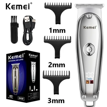 Kemei USB Електрическа машинка за подстригване за коса за мъже с малък размер, безжична машинки за стригане, професионална машина за рязане на брада, фризьорски салон, акумулаторна