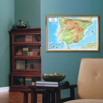 Топографическая карта на Испания 59*42 см, монтиран на стената художествен плакат, платно, живопис, декорация за всекидневната, домове, училищни принадлежности за пътуване в Испания