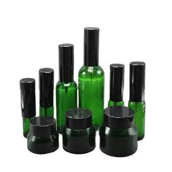комплект стъклени флакони за крем 15 g, 30 g, 50 g, флакон с есенция, зелен спрей флакон за еднократна употреба, флакон за тонер, лосион, помпа, козметични съдове, буркан
