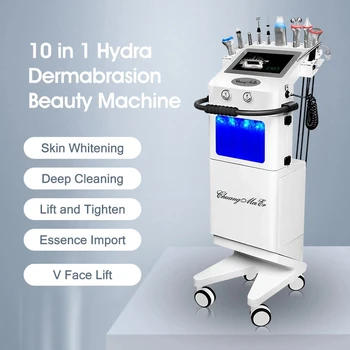 10 В 1 Хидра Дермабразио Аква пилинг на водно-кислороден апарат за красотата на лицето EMS RF Ултразвукова вакуум инструмент за дълбоко почистване