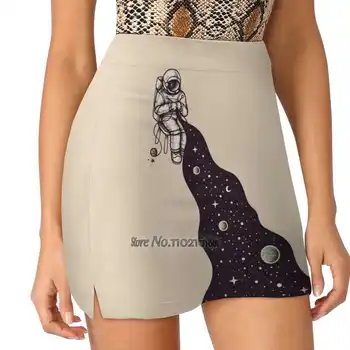 Вселената-това е вязаная дамски мини-пола в два слоя, с джобове, поли, за спорт, фитнес, джогинг, шорти, астронавт, космос, звезди, Планети