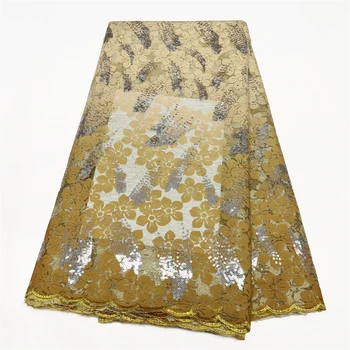 Африканска кадифе лейси плат 2023, висококачествена и луксозна бродерия със златни нишки, на френското сетчатое дантела за сватбена рокля QF2012