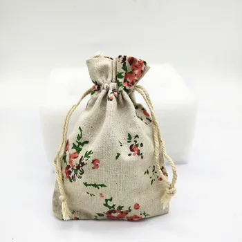 10 БР., 7 стилове, памук ленена кесия, торбичка за бонбони, бижута, чанта за съвсем малък, чанта за опаковане на сватбени подаръци