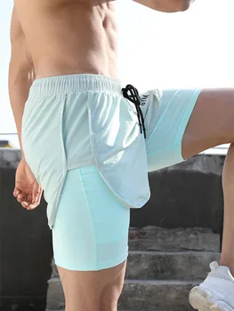 Спортни къси панталони от две части, с подплата от марката Tide, мъжки триточкови панталони за джогинг, ежедневни дишащи шорти за тренировки във фитнеса