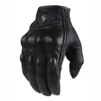 Мъжки мотоциклетни ръкавици за спорт на открито, черни, в пълен пръст, за шофиране, за конна езда, защитна броня, черна къса кожена ръкавица