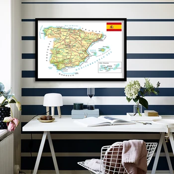 90*60 см на испански език Карта на пътната и железопътната мрежа от Испания, монтиран на стената плакат, платно, живопис, ученически пособия, декорация за дома в хола