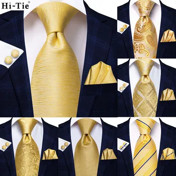 Класически жълт монофонични вратовръзка за мъжете 2022, нов дизайн, модната марка, вратовръзка за сватбени партита, ръчни копчета за ръкавели, подарък на едро, Hi-Тай
