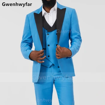 Мъжки костюми Gwenhwyfar 2023, Черен, С Остроконечным Яка, Всекидневни Смокинг, Булчински комплект от 3 теми (Яке + Жилетка + Панталони) Homme